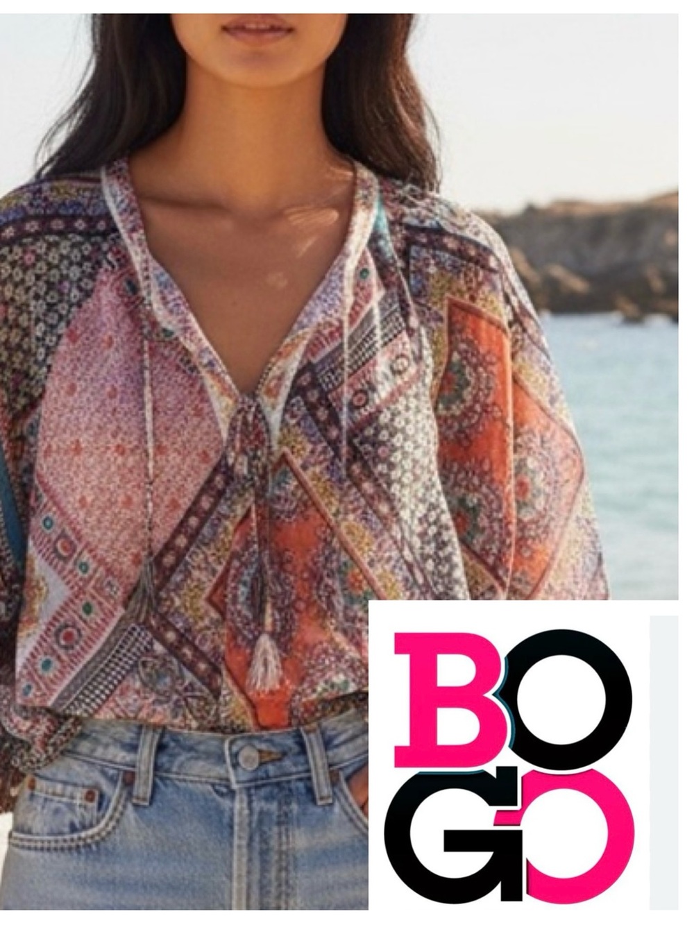 New Directions Top Semi sheer Boho size large